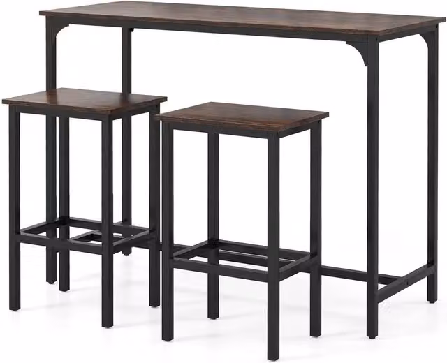 VOGREX 3-Piece High Top Rectangular Pub Dining Set in Brown Walnut Finish