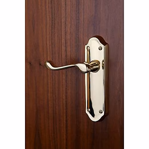 Loops Pair Victorian Upturned Handle on Latch Backplate in Polished Brass, W: 16.8 cm x H: 4.7 cm – 1