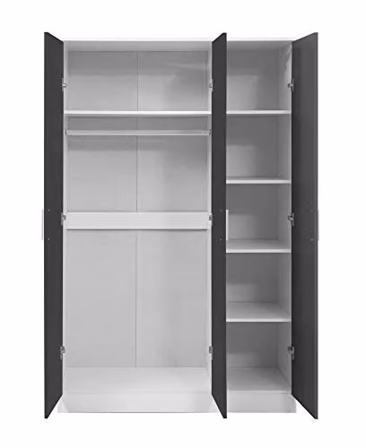 Reflect 3 Door Plain Wardrobe in Grey Gloss and Matt White with Hanging Rail and Internal Shelves, H 180 cm x W 113 cm x D 47 cm – 5