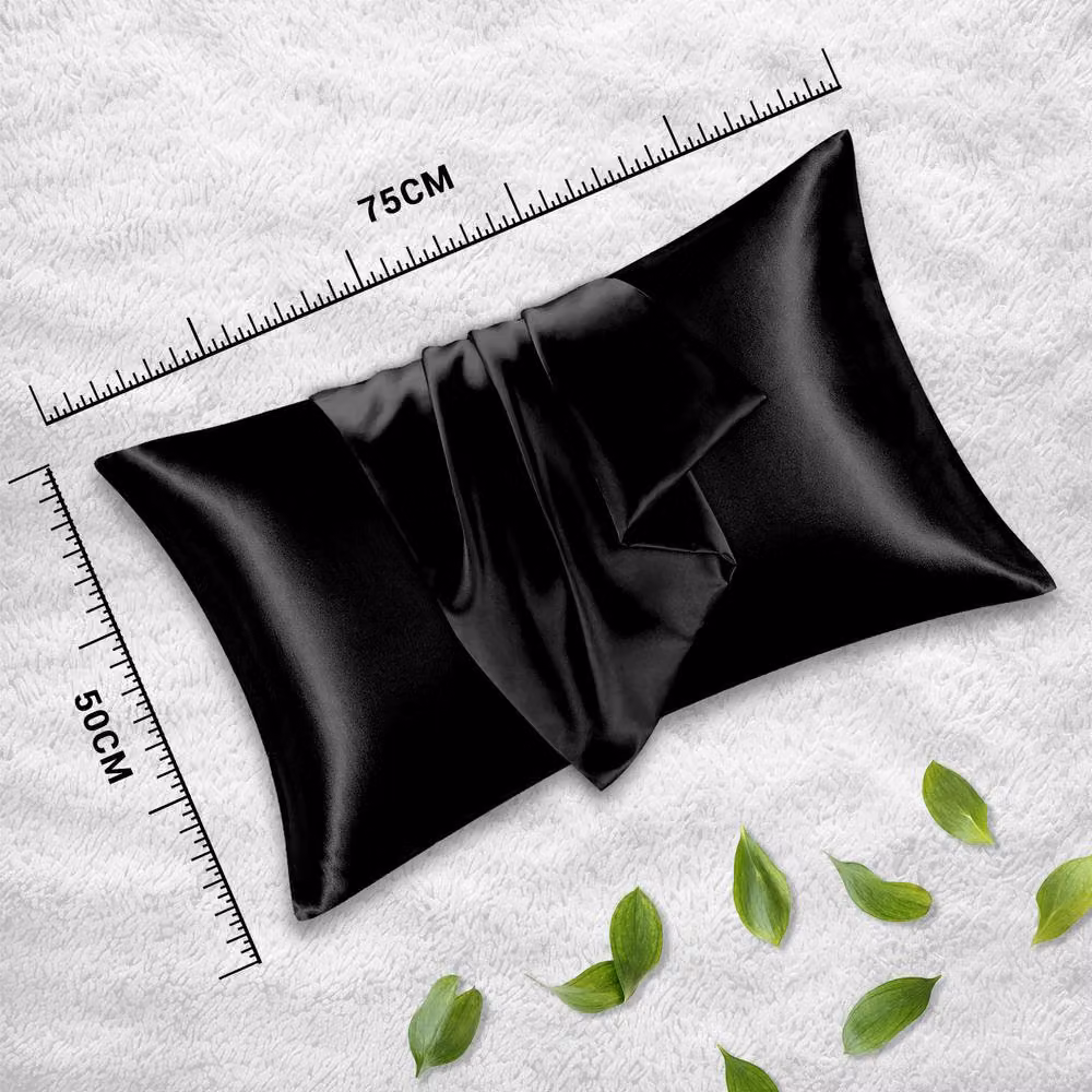 Pamposh Pack of 2 Ultra Soft Satin Silk Pillow Cases in Black, Standard Size – 5