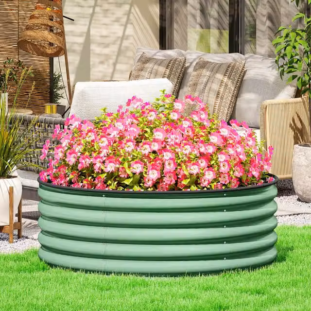 Outsunny Metal Raised Garden Bed in Green, W/D/H: 120 x 120 x 43 cm