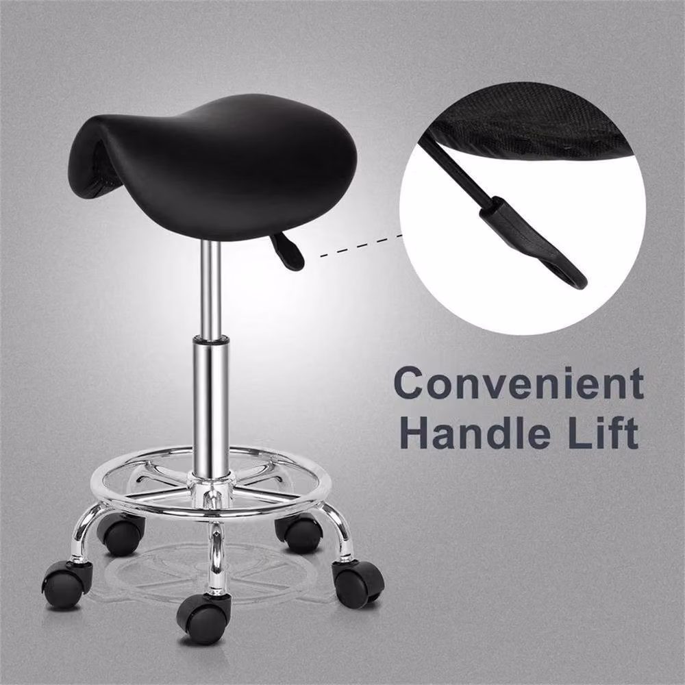 Nordara Adjustable Saddle Stool in Black PU Leather with Castors – 4