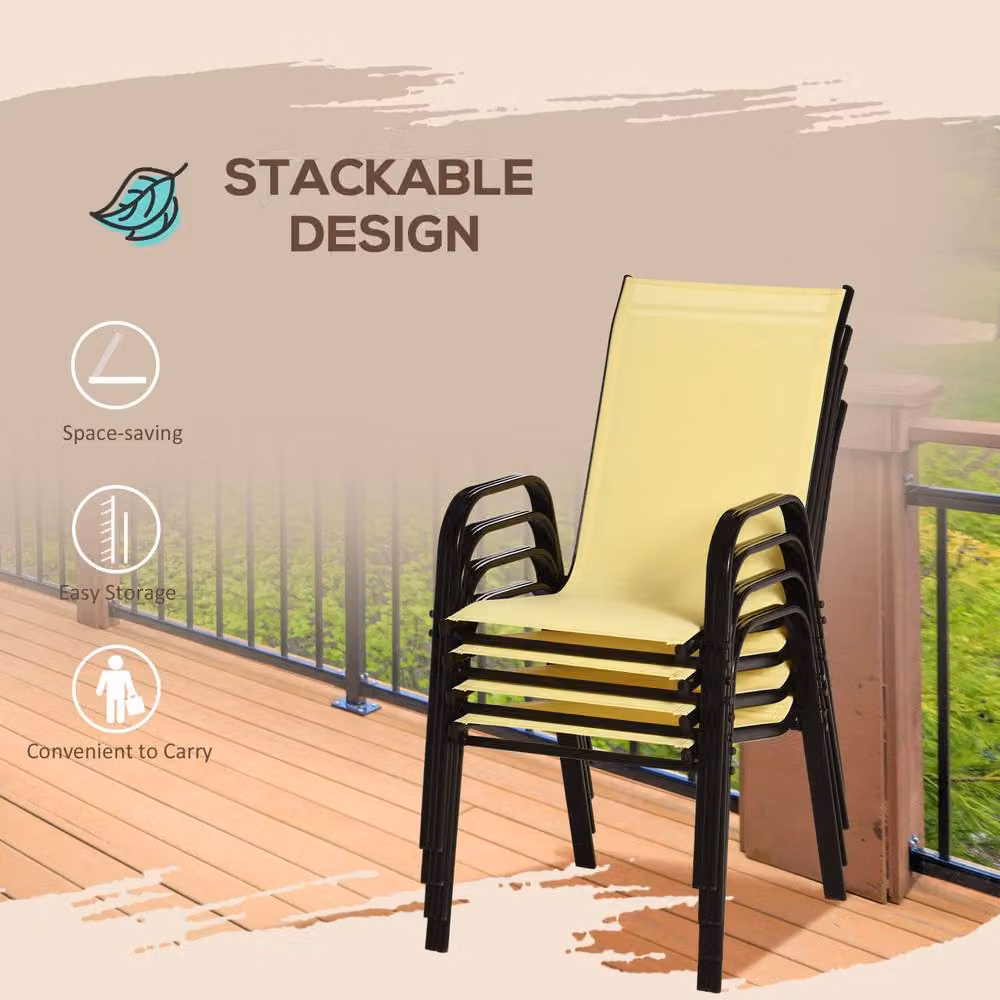 STILVORA Set of 4 Stackable Outdoor Dining Chairs in Beige with Textilene Fabric and Powder Coated Steel Frame – 4