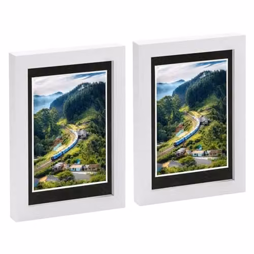 Nicola Spring Pack of 2 White Rectangular Photo Frames with Black Mounts for 10 x 15 cm Photos – 1