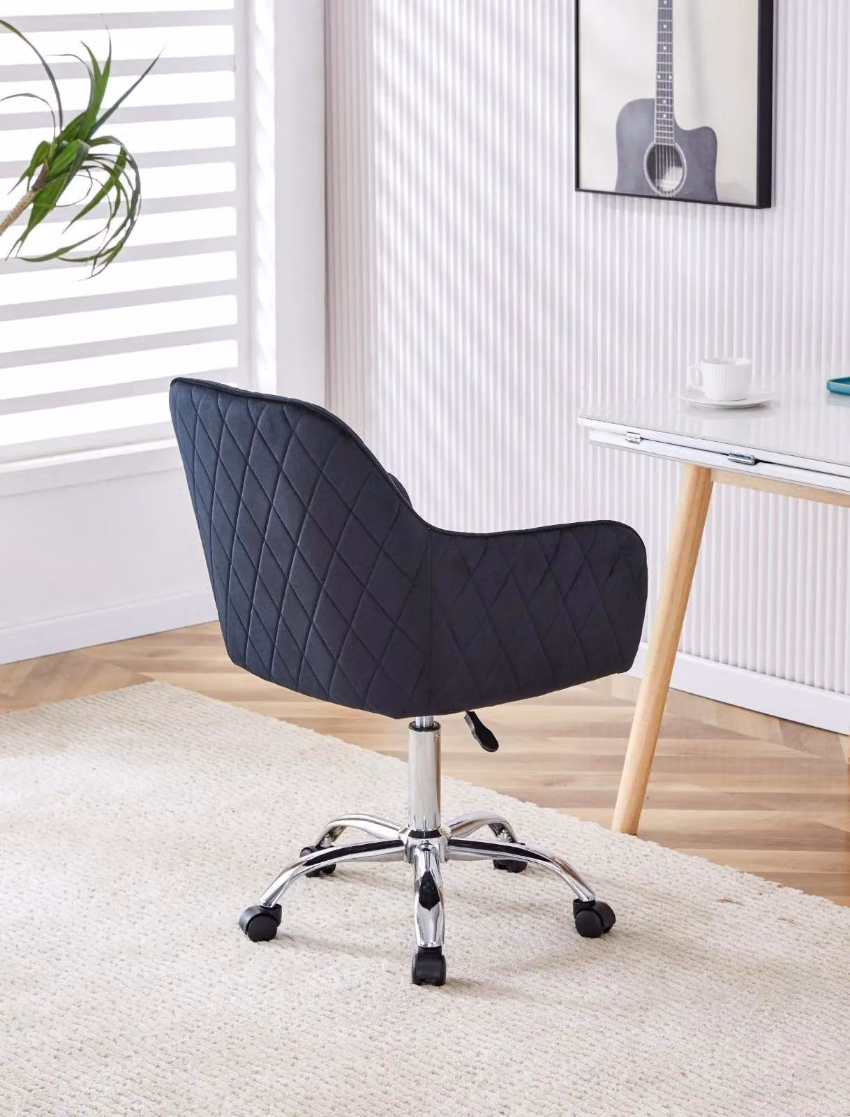 KOSY KOALA Black Velvet Swivel Office Chair with Armrests and Castors, H 92.0 x W 60.0 x D 60.0 cm – 4