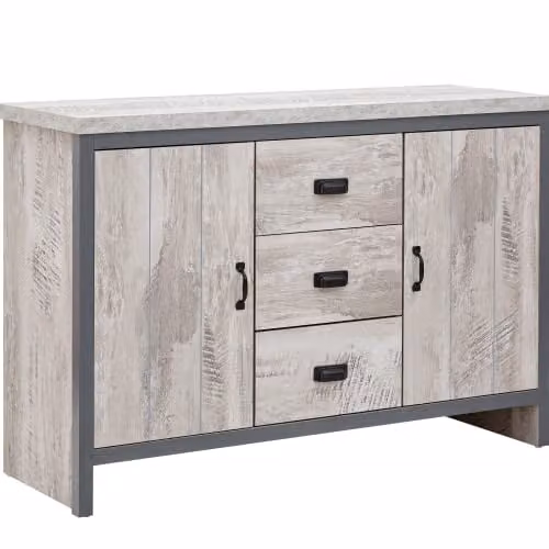 GFW Boston Industrial Sideboard with 2 Doors and 3 Drawers in Grey, W/D/H: 113 x 39 x 74.6 cm – 1
