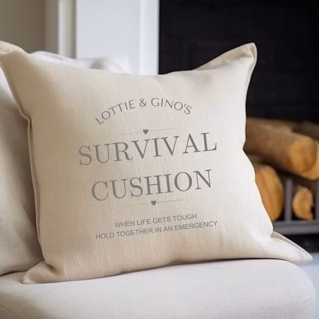 Aye Do Gifts Personalised Couples Survival Cushion in Beige, W/D/H: 40 x 40 x 40 cm