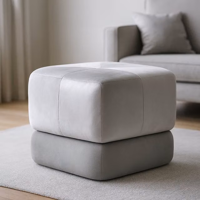 Orsina Grey Velvet Round Stool with Gold Metal Legs