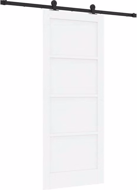 Berkfield Home Modern White Lacquered Solid Wood Pine Sliding Door with Hardware Set W: 83 cm, H: 202 cm