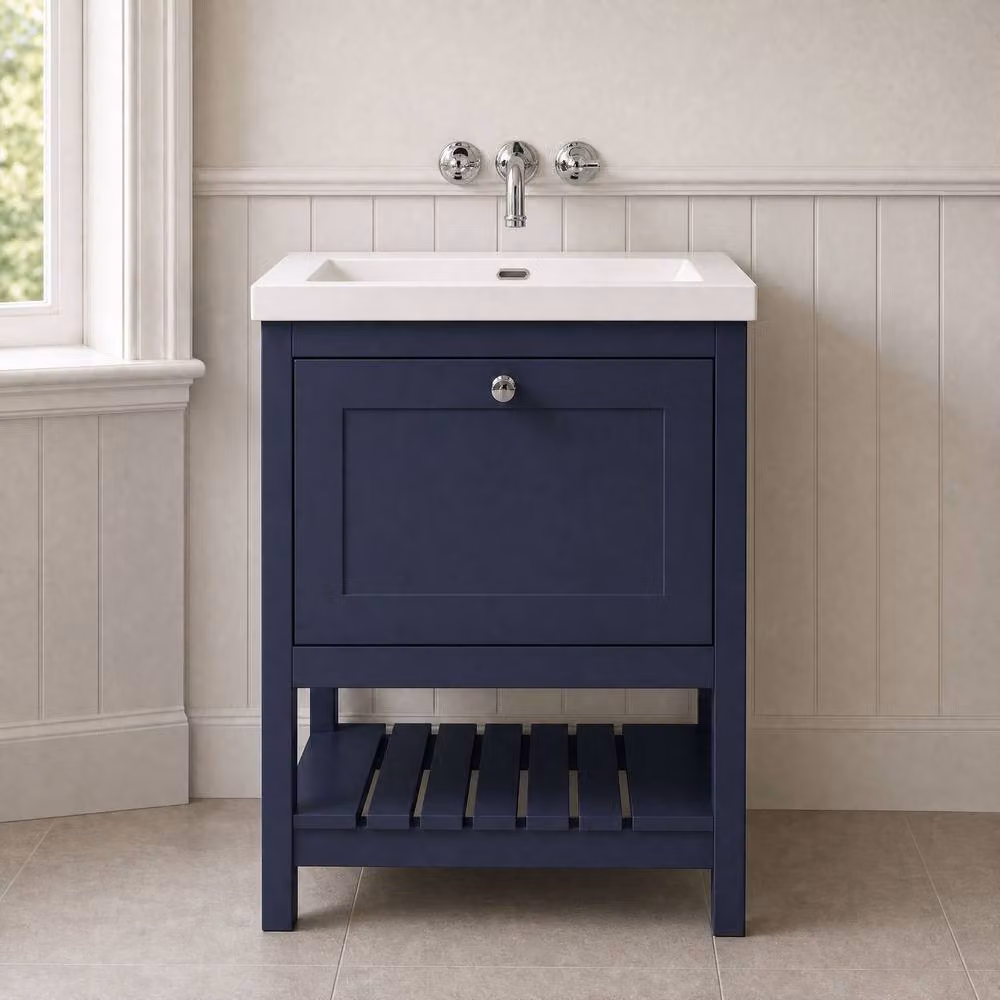Balterley Coppenhall Floor Standing Bathroom Vanity Unit with Basin and Open Shelf, Indigo Blue, W/D/H: 61.3 x 46.2 x 84.5 cm – 2