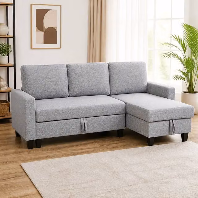 STILVORA 3-Seater Grey Linen Upholstered Sofa Bed with Storage and Removable Covers – 1