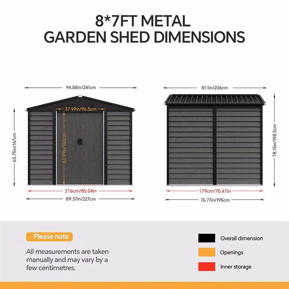 NESTLUNE Metal Garden Shed with Apex Roof in Dark Grey, H: 190 cm, D: 60 cm – 2