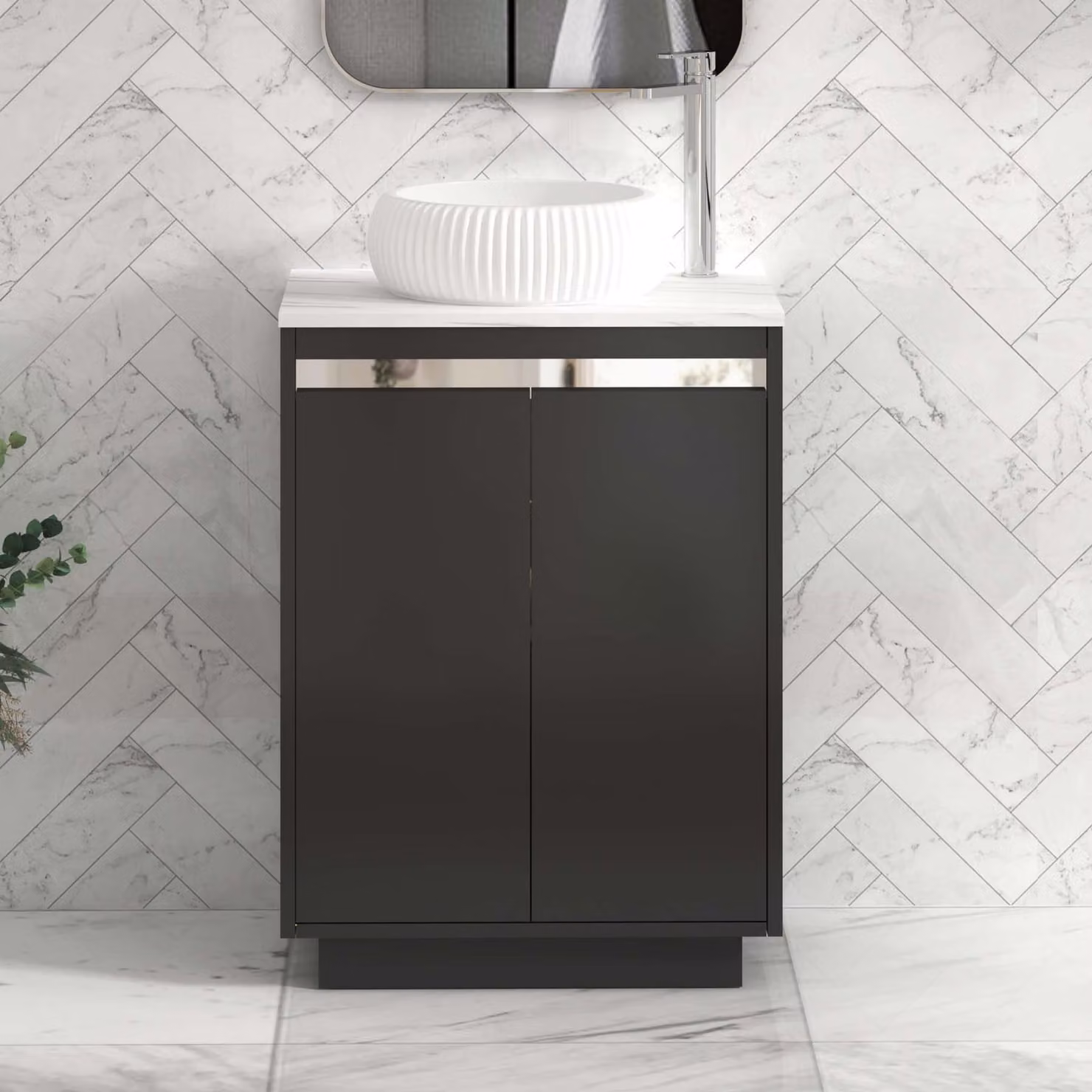 Royal Bathrooms Orion 800mm Matt Obsidian Black Floor Standing 2 Door Vanity Unit with Milan Basin and Chrome Accent Trim