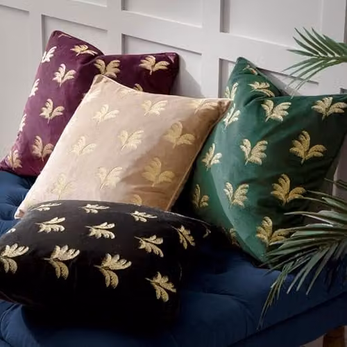 Paoletti Green Velvet Floral Square Cushion with Removable Cover, W/D/H: 45 x 45 x 45 cm – 4