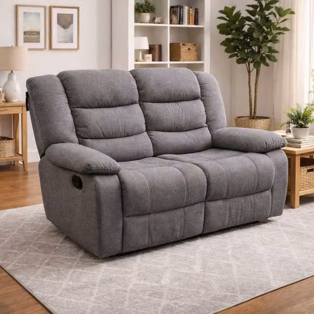 Furnishings For Less UK Manhattan Grey 2 Seater Fabric Reclining Sofa