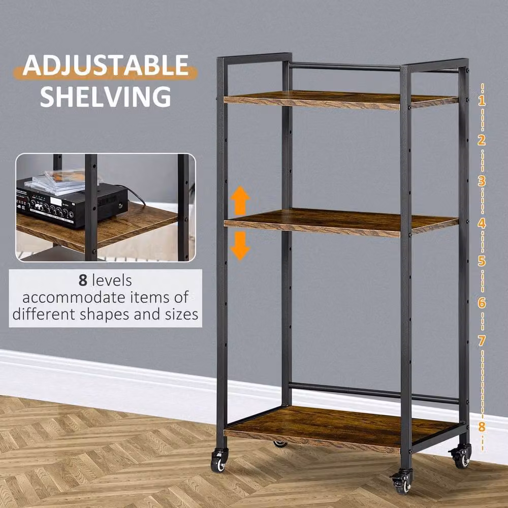 Havendro 3-Tier Brown Rolling Printer Stand and Utility Trolley with Adjustable Shelves – 3