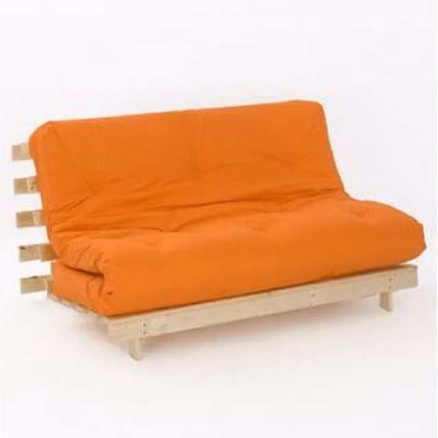 Comfy Living Orange Premium Luxury Wooden Futon Sofa Bed with Solid Pine Frame, W/D/H: 140 x 200 cm