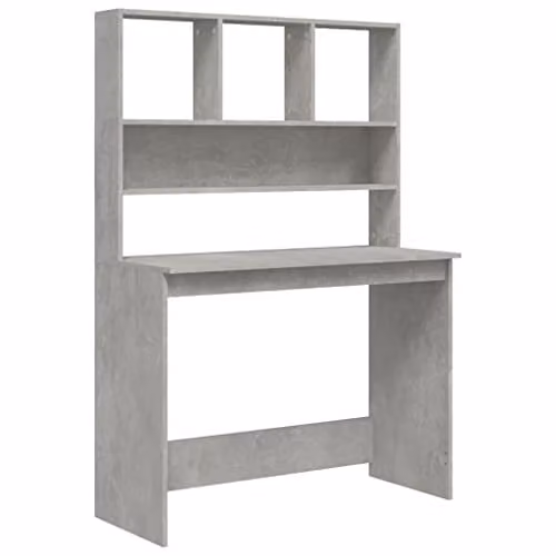 vidaXL Modern Writing Desk with Shelves in Concrete Grey, W/D/H: 102 x 45 x 148 cm – 1