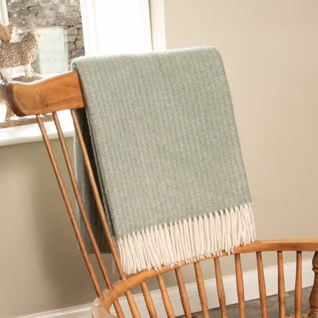 Native Natural Green Jacquard Wool Blanket