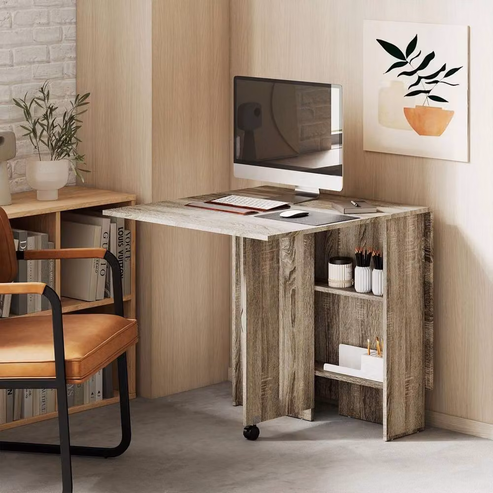 NESTLUNE Grey Wood Drop Leaf Folding Dining Table W/D/H: 100 x 100 x 40 cm – 3