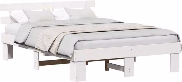 Berkfield Home White Solid Wood Pine Bed Frame with Headboard, W/D/H: 160 x 200 cm