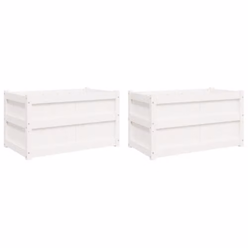 vidaXL Set of 2 White Solid Wood Pine Garden Planter Tubs