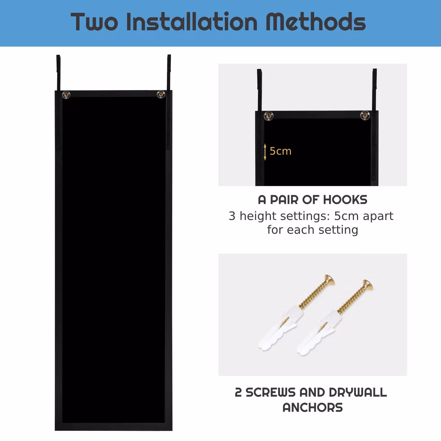 Gymax Full Length Body Mirror, Black, H 120 cm x W 37 cm – 8
