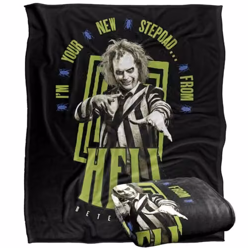 Warner Brothers Beetlejuice Stepdad Super Soft Fleece Throw Blanket, White, W: 152 cm, D: 127 cm – 1
