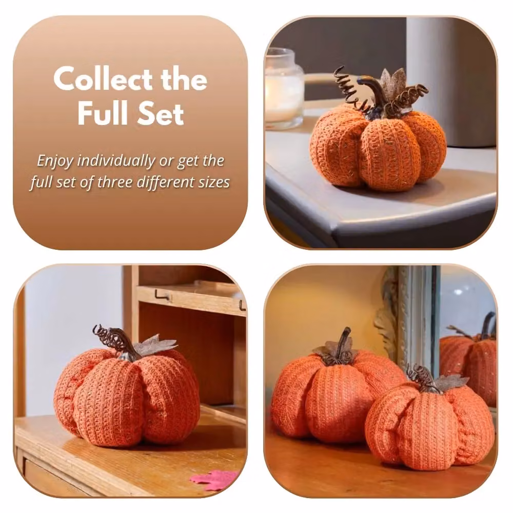 Marco Paul Orange Plush Pumpkin Autumn and Halloween Tabletop Décor, Height: 18 cm – 4