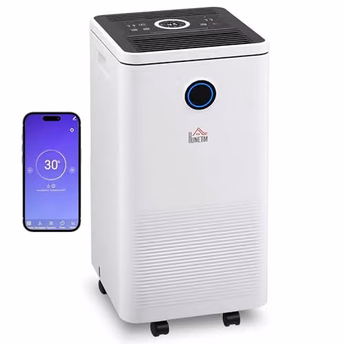 HOMCOM Portable Dehumidifier with WiFi Smart App Control, 10L/Day Capacity and 2.5L Water Tank, White and Black – 2