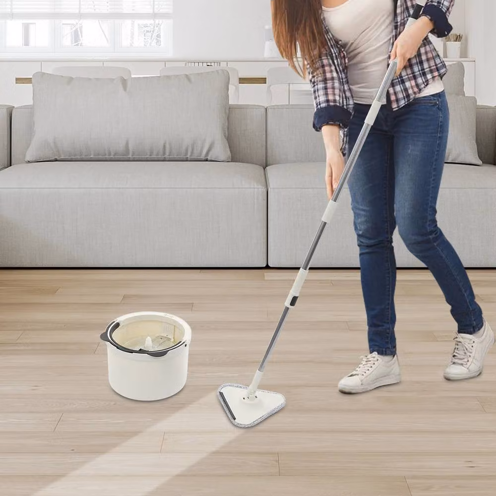 Ventryn Spin Mop Bucket Set with Wringer, Telescopic Handle and Scraper, White – 3