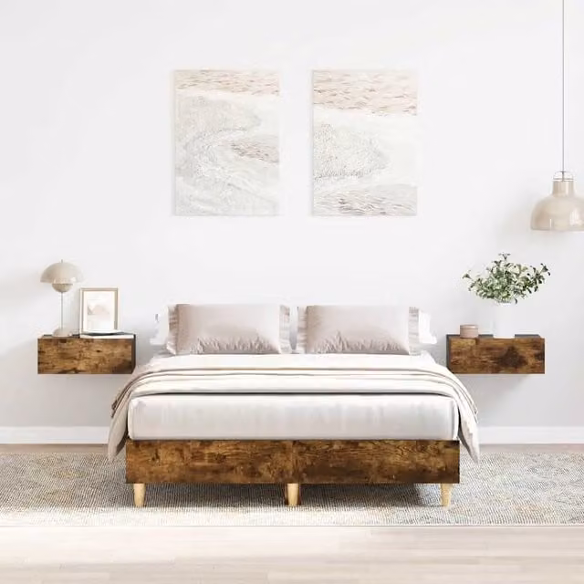 Berkfield Home Smoked Oak Bed Frame in Brown, Engineered Wood, W/D/H: 120 x 200 cm – 1