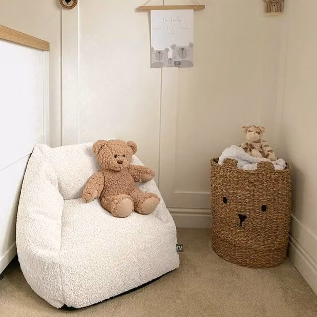rucomfy Kids Bean Bag Chair in Beige Bouclé Fabric with Removable Cover