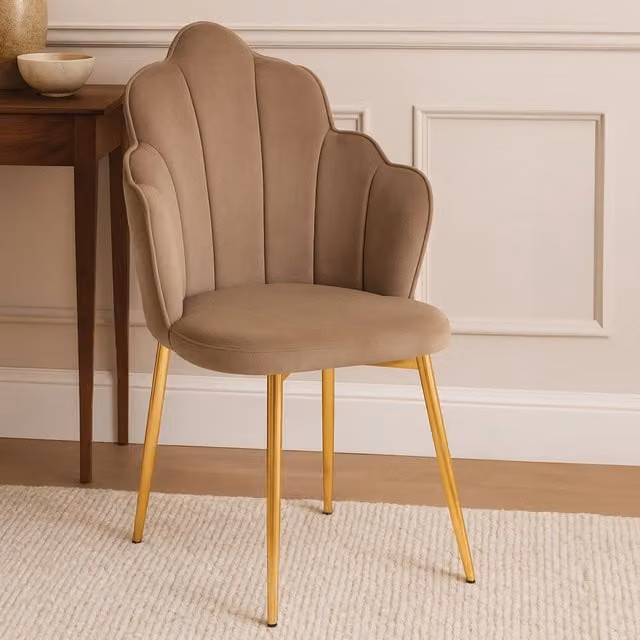 Orsina Tian Mink Velvet Chair with Metal Frame in Gold, Brown or Beige