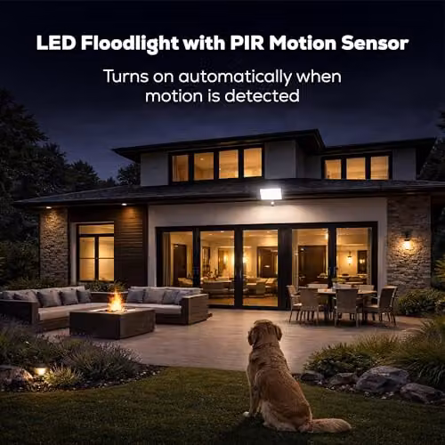 TCP 30W LED Outdoor Security Floodlight with PIR Motion Sensor, 4800lm, 4000K Cool White, IP44 Waterproof, Black – 2