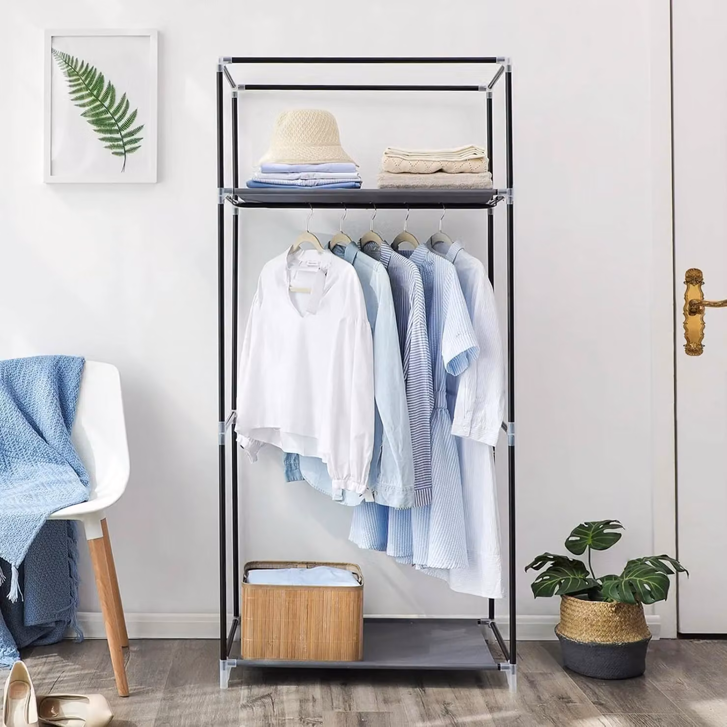 SONGMICS Fabric Folding Wardrobe with Hanging Rail and Internal Shelves in Grey – 1