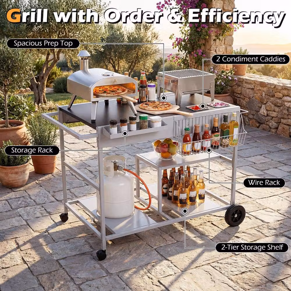 Costway Black Mobile Pizza Oven Cart with Topping Station and Spice Containers, W/D/H: 80.5 x 62.0 x 96.0 cm – 7