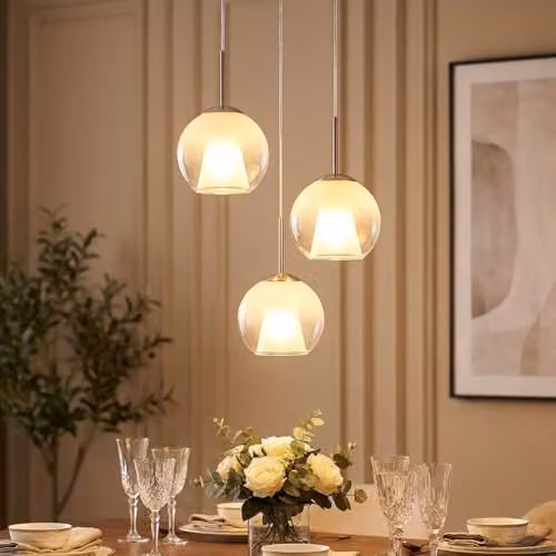 Globo Lighting Modern Chrome Pendant Light with Transparent Crystal Glass Sphere for Dining Rooms – 2