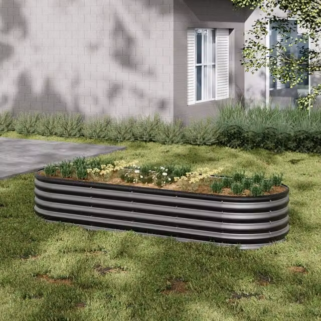 Breeins Anthracite Oval Galvanised Steel Raised Garden Bed, Height: 42 cm