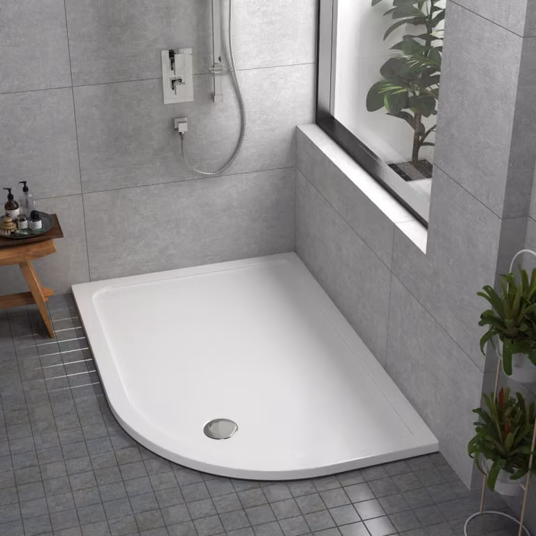 Apex White Mineral Cast Right Handed Offset Quadrant Stone Shower Tray