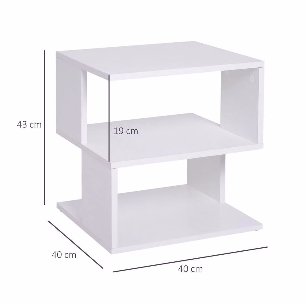 HOMCOM Modern Square 2 Tier Wood Coffee Side Table with Storage Shelf in White – 2