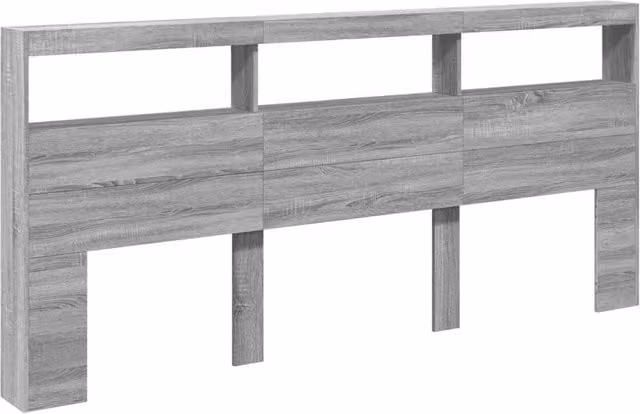 Berkfield Home Modern Headboard Cabinet with Integrated LED Lighting in Grey Sonoma, W: 220 cm, D: 17 cm, H: 102 cm