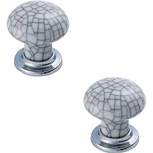 Loops 2 Pack Porcelain Mushroom Cupboard Door Knobs in White and Polished or Matt Chrome – 1