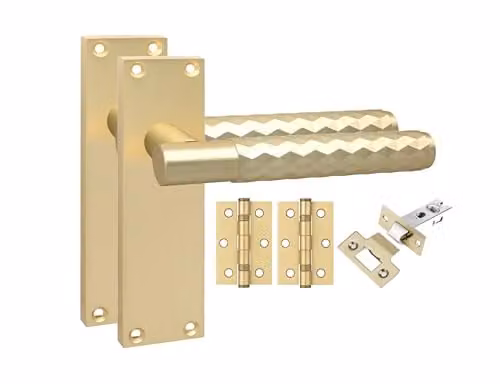 Golden Grace Victorian Knurled Latch Door Handle Set in Satin Brass