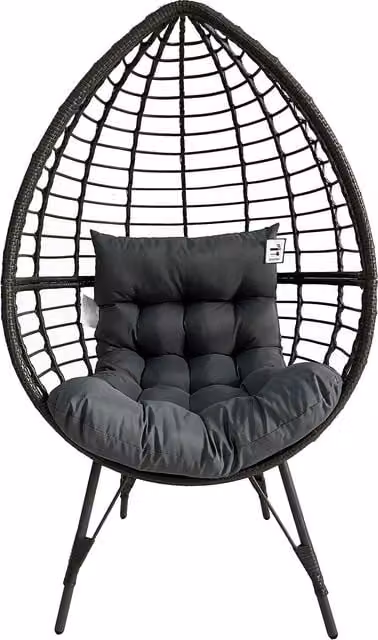 Furniture One Grey PE Rattan Egg Teardrop Cuddle Chair for Garden and Terrace