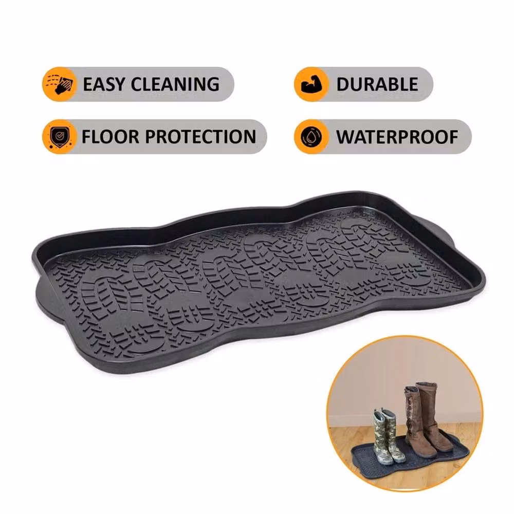 NESTLUNE Set of 2 Multi Purpose Black Plastic Boot and Shoe Trays – 2