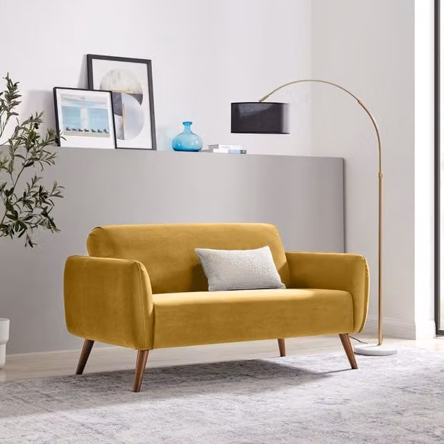 FurnitureboxUK Teddy 2 Seater Velvet Upholstered Sofa in Yellow