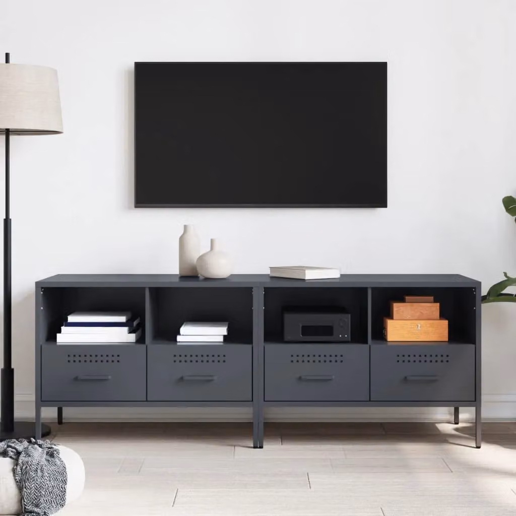 Berkfield Home Set of 2 Anthracite Metal TV Cabinets, W: 68 cm, D: 39 cm, H: 50.5 cm – 3