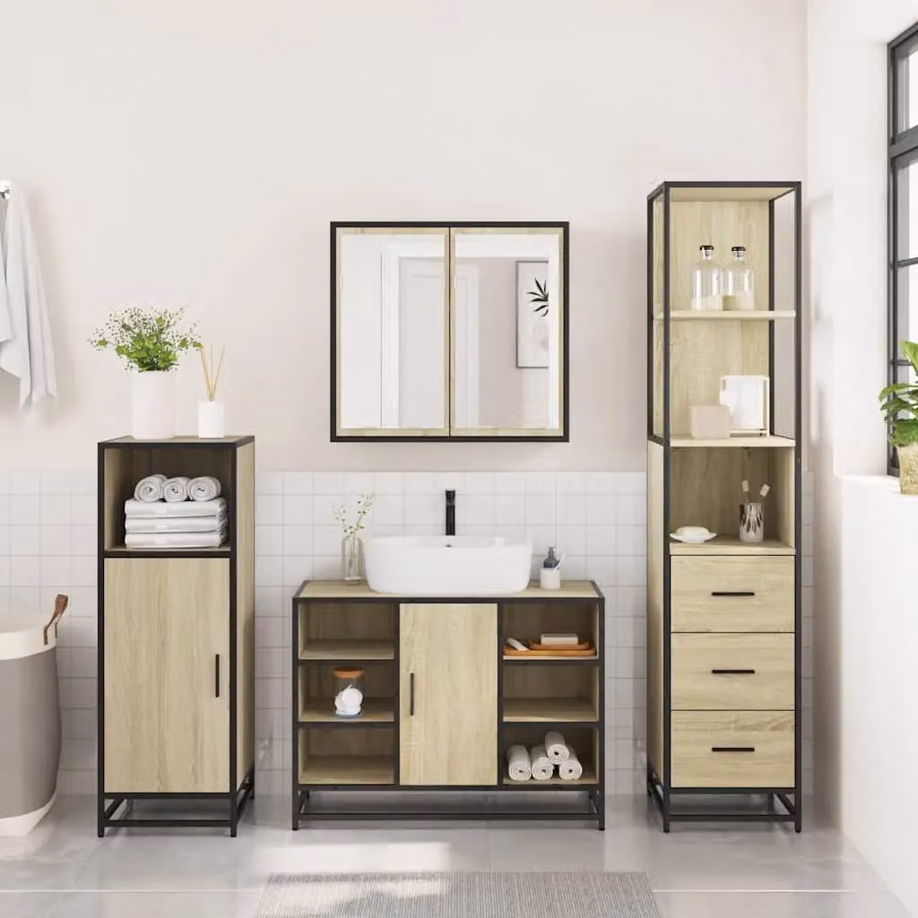 Berkfield Home 3 Piece Industrial Bathroom Furniture Set in Sonoma Oak Brown – 3