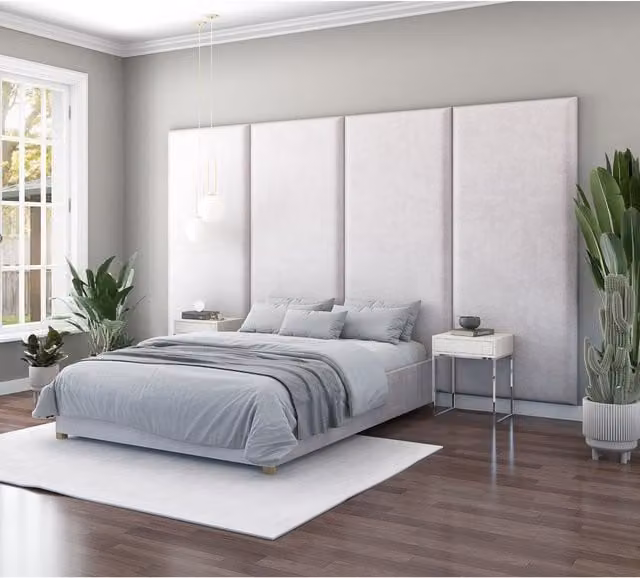 Aspire Large Upholstered Velvet Wall Panel Headboard in Grey, W/D/H: 210 x 9 x 90 cm